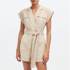 NWT Madewell Tie-Waist Linen Blend Romper In Summer Dune Tan Size 6